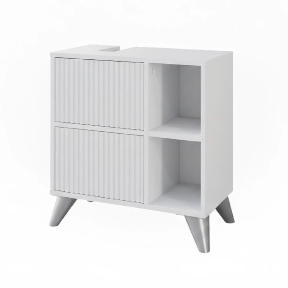 Image of Leano White 60 X 62 Cm Sink Cabinet With 2 Drawers, Bathroom Cabinet With Drawers, Bathroom Furniture For Sink, 16 Mm Chipboard Bathroom Cabinet.