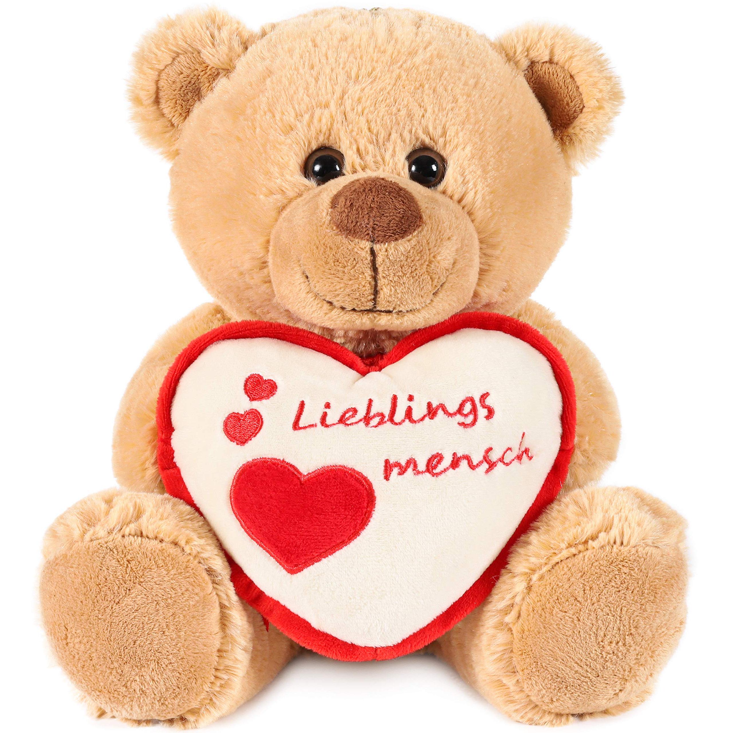 Brubaker Teddy Bear With Heart Red Beige - Person - 25 Cm - Plush Teddy - Brown Light Brown