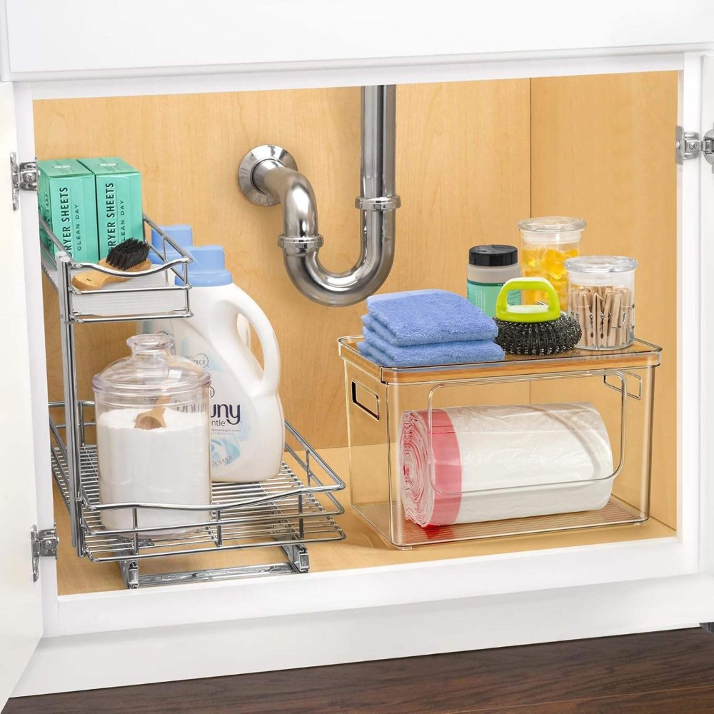 Clear Rectangular Storage Box with Bamboo Lid, 1/3pcs