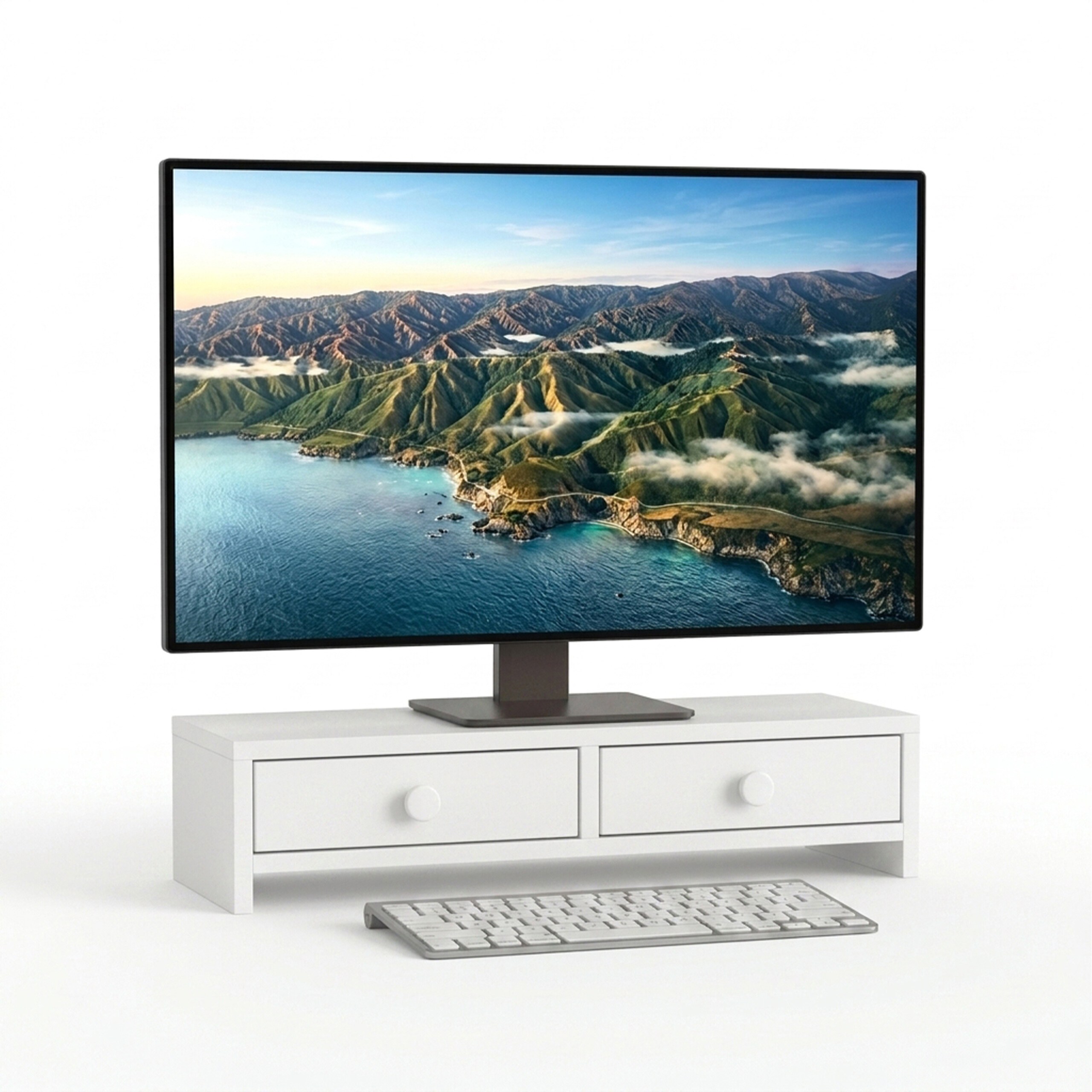 White Monitor Stand - (w)47 X (h)12.5 X (d)18 Cm