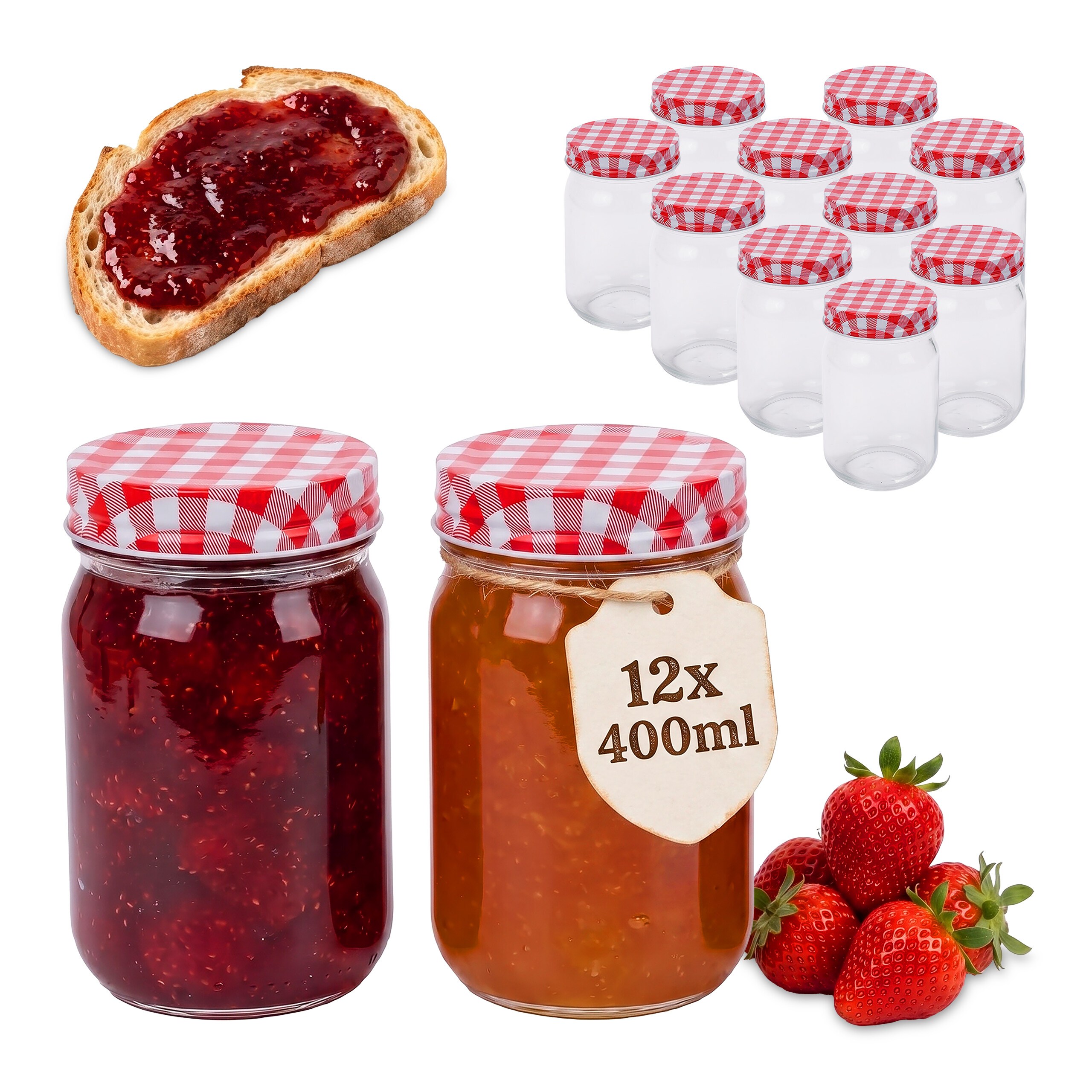12 X Transparent Canning Jars - 400 Ml