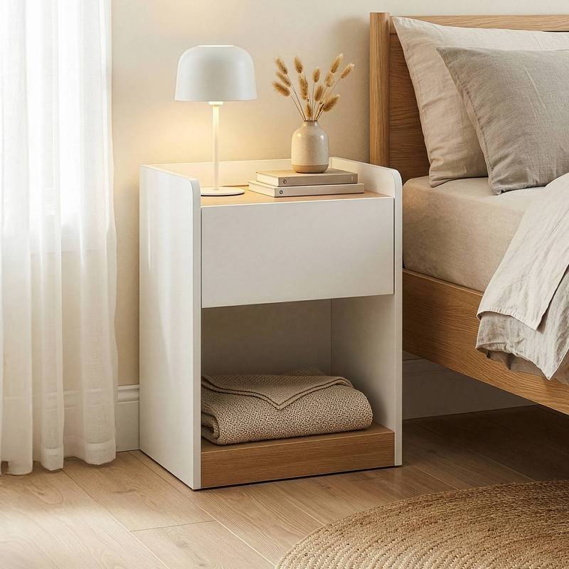 Kuorshare Nightstand 55 X 42 X 37 Cm With 1 Drawer And 1 Shelf, White/oak Finish