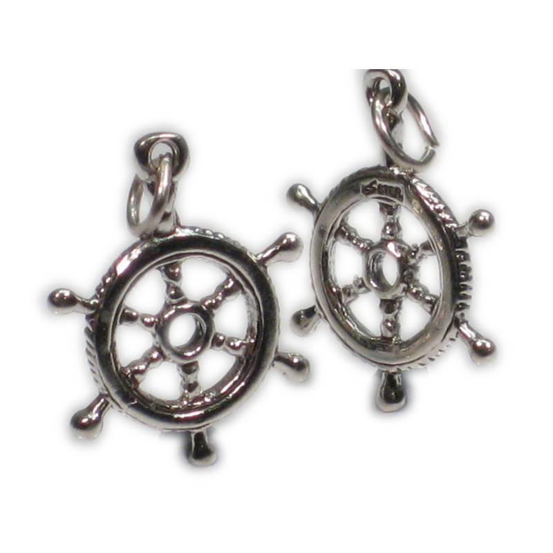 Ships Wheel Sterling Silver Charm, Nautical Accessory