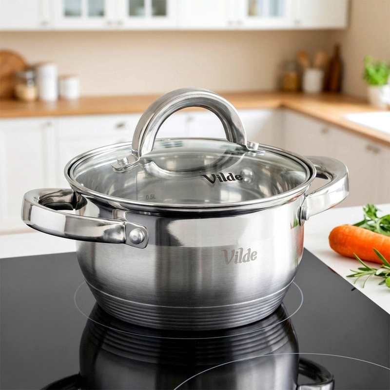 TEMU Stainless Steel Pot With A Glass Lid Inoxcellent , 1 L - Universal Pot For Cooking, And Baking Dishes, Resistant To High Temperatures, Ideal For