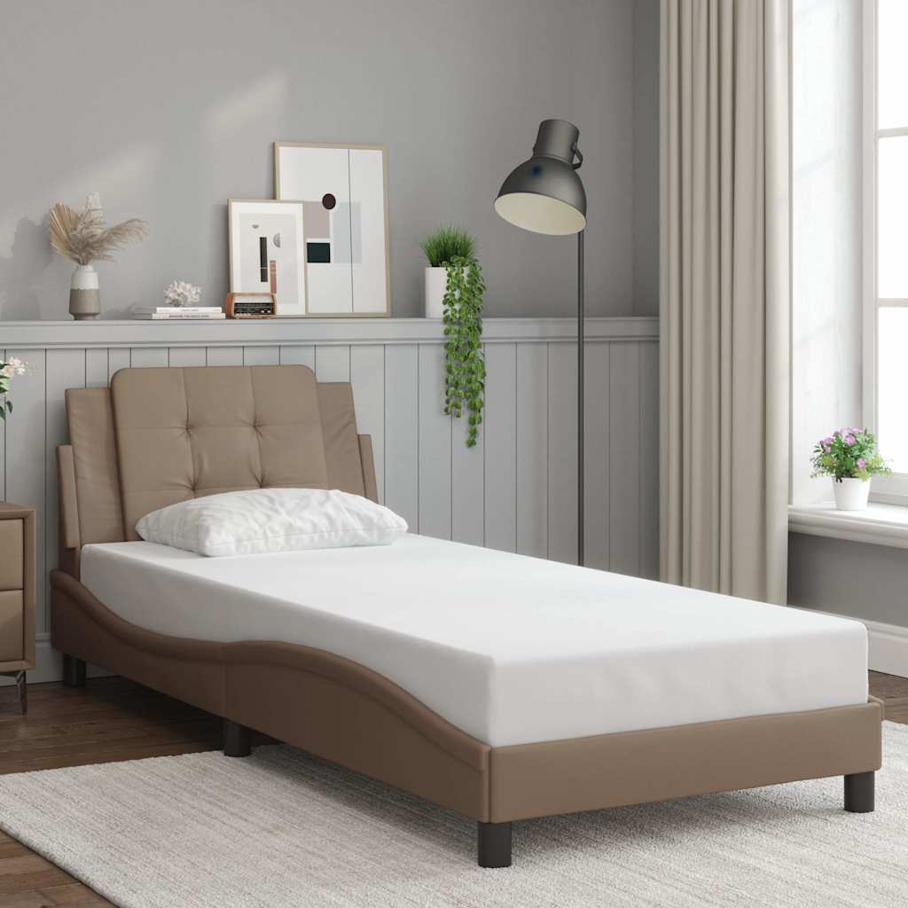 Image of Vidaxl Bed Frame, Bed Without Mattress "", Bed Frame With Plywood Slats, Single Bed For Bedroom, Cappuccino Brown 100x200cm Artificial Leather