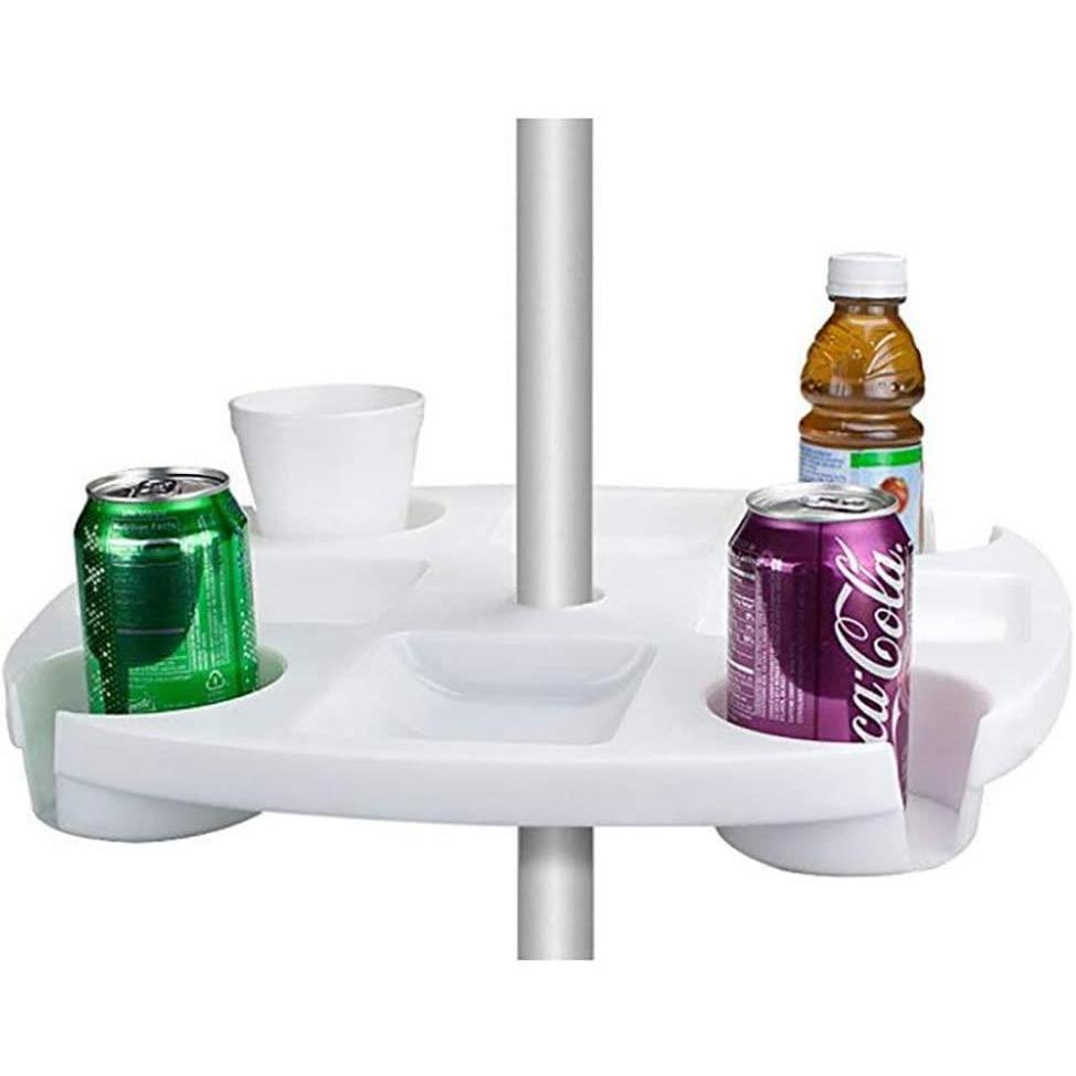 TEMU 17 Inch Umbrella Table Tray, Plastic Snack Storage Tray With 4 Cup Holders, White For Garden Use, Poolside Accessories For Summer, Portable And