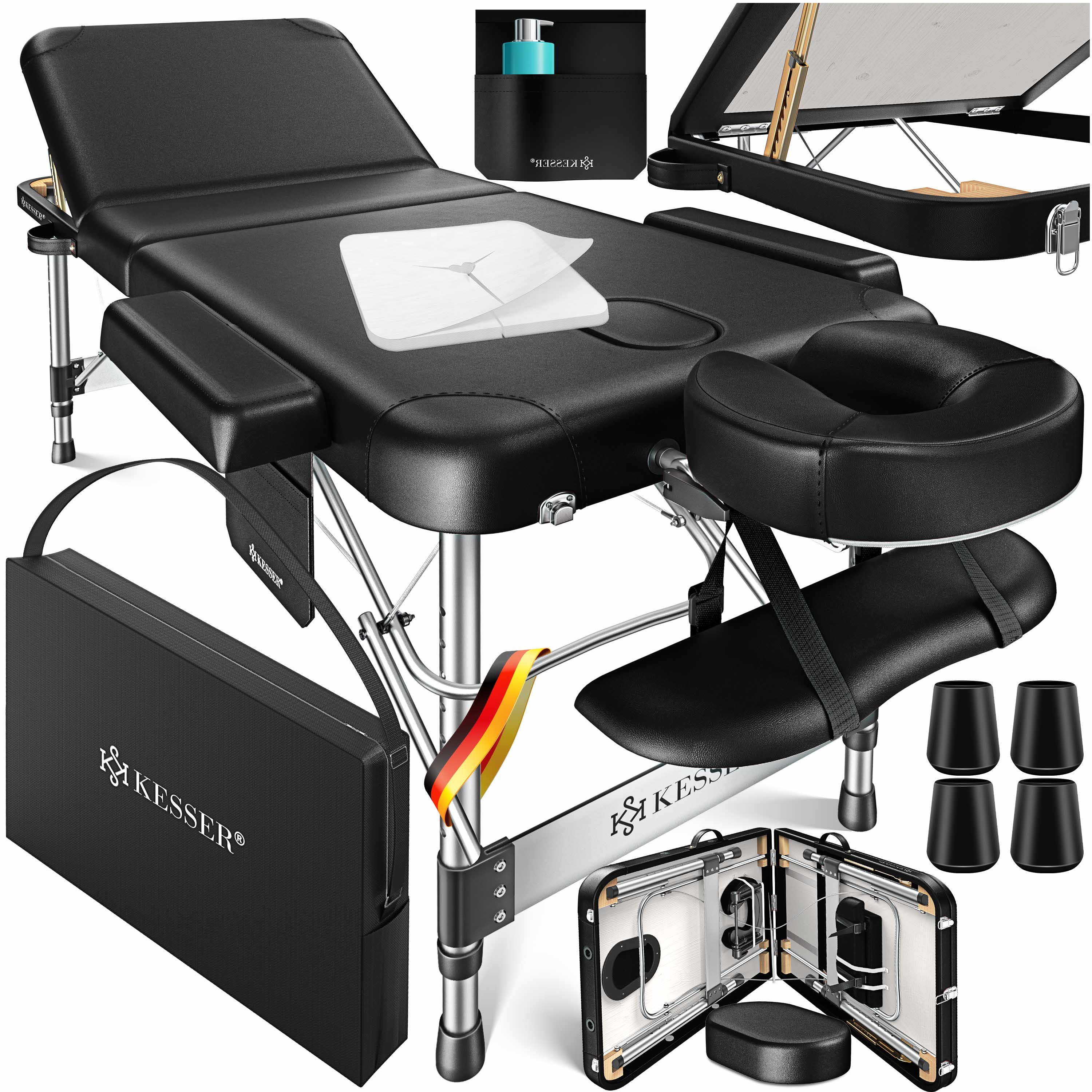 Image of Kesser® Massage Chair 3 Zones Up To 250kg, Folding Massage Table, Adjustable, Portable Case, Cosmetic Bed, Therapy Bed, Accessories, Aluminum Headrest, Armrest, Carrying Bag, Anti-slip, 61cm