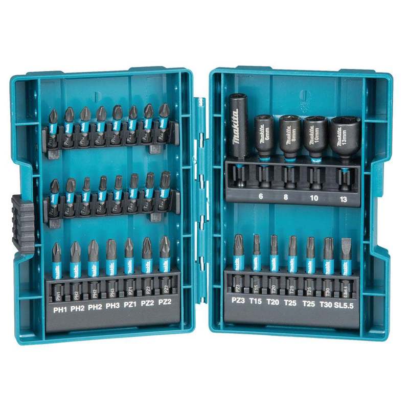Makita B-66880 35pcs Impact Black Bit Set - 1/4" Bits & Socket Inserts, S2 Steel, Magnetic Bit Holder