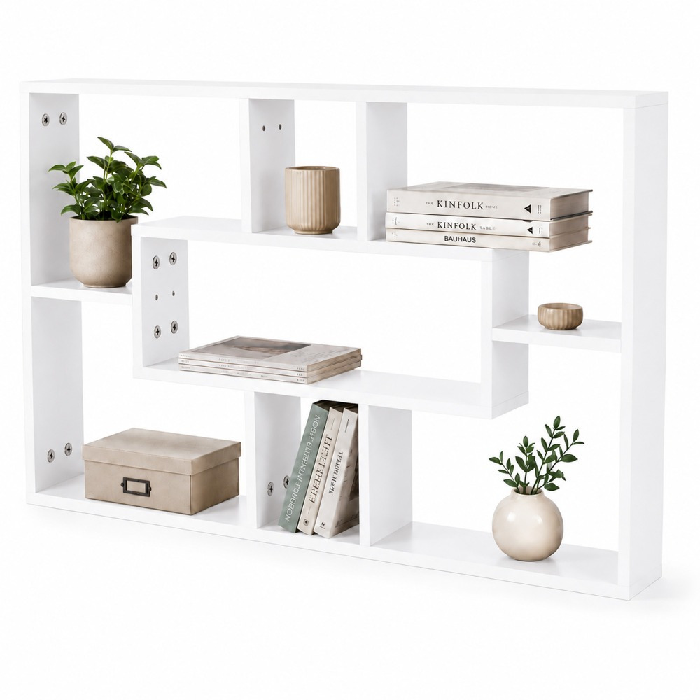 White Wall Mounted Floating Shelf with Compartments for Multi-Storage