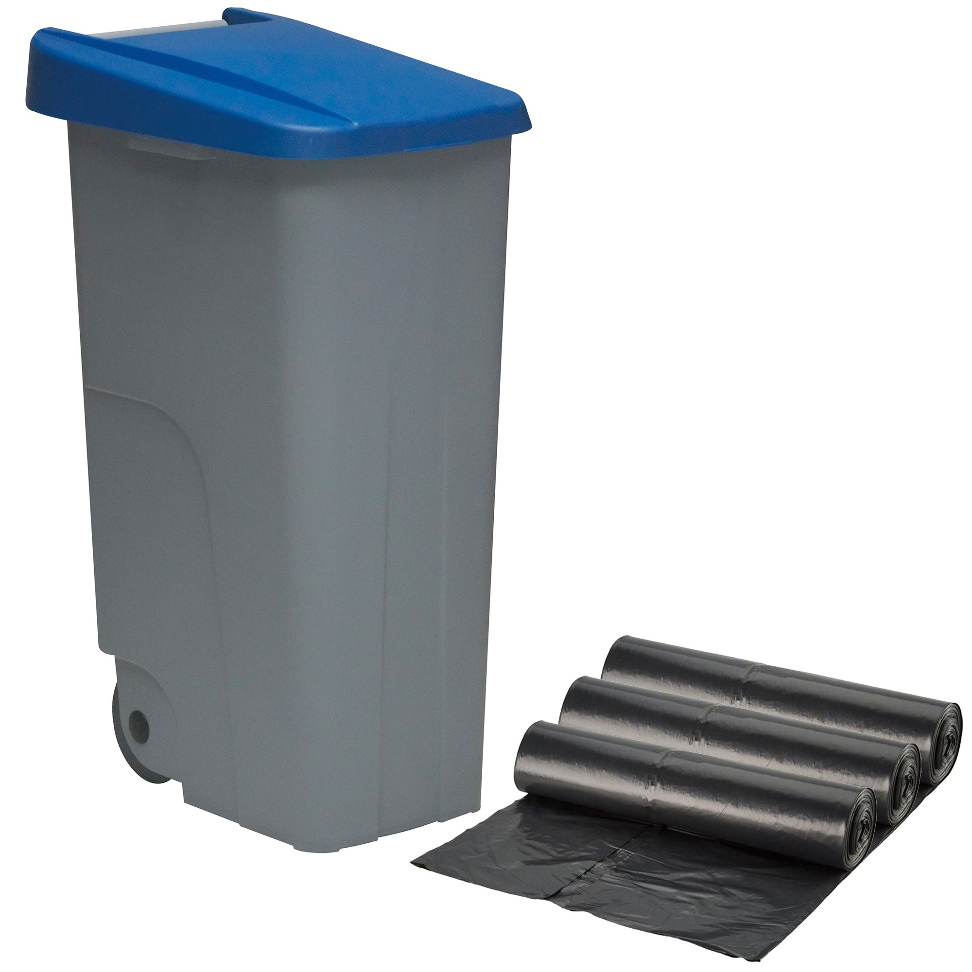Image of 110l Closed Recycling Bin + 3-pack Of 10 Trash Bags