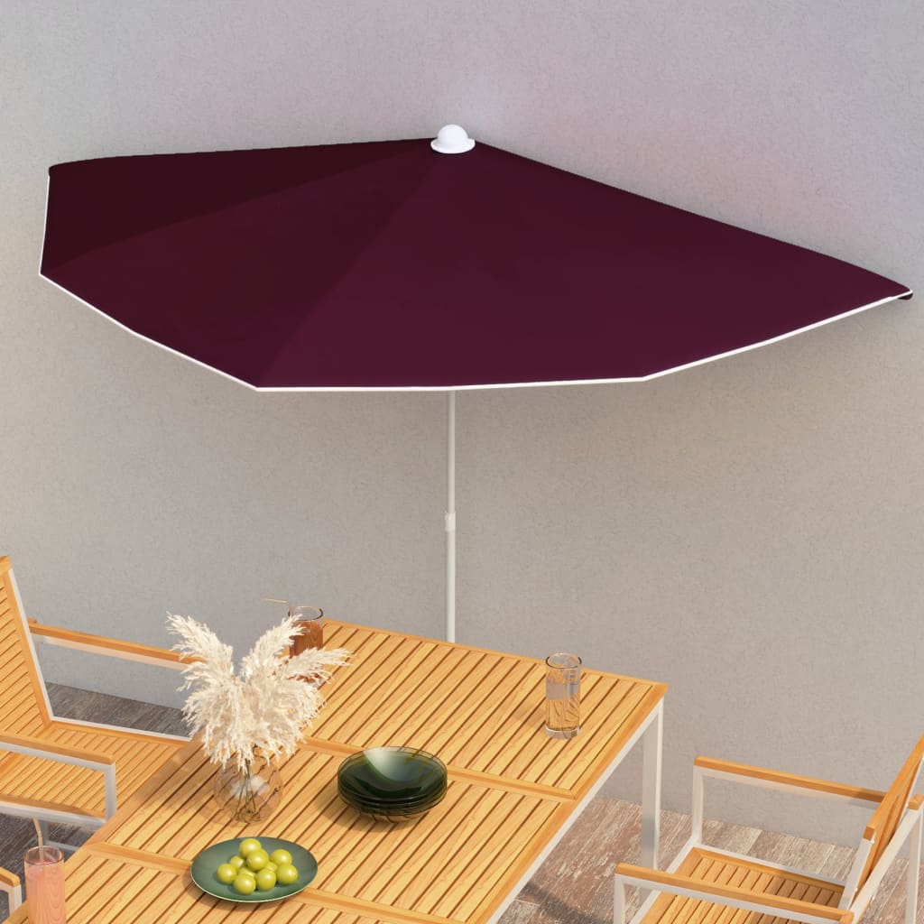 Vidaxl Half-round Sun Umbrella With Mast Balcony Umbrella Terrace Umbrella Garden Umbrella Market Umbrella Beach Umbrella 180x90cm Red