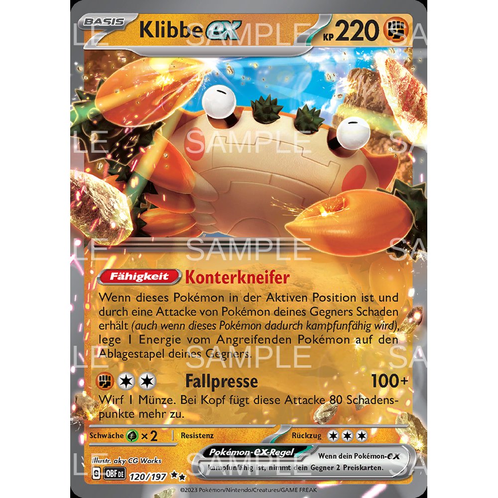 Image of Card Klibbe Ex 120/197 Obf Obsidian Flames Double Rare Nm German