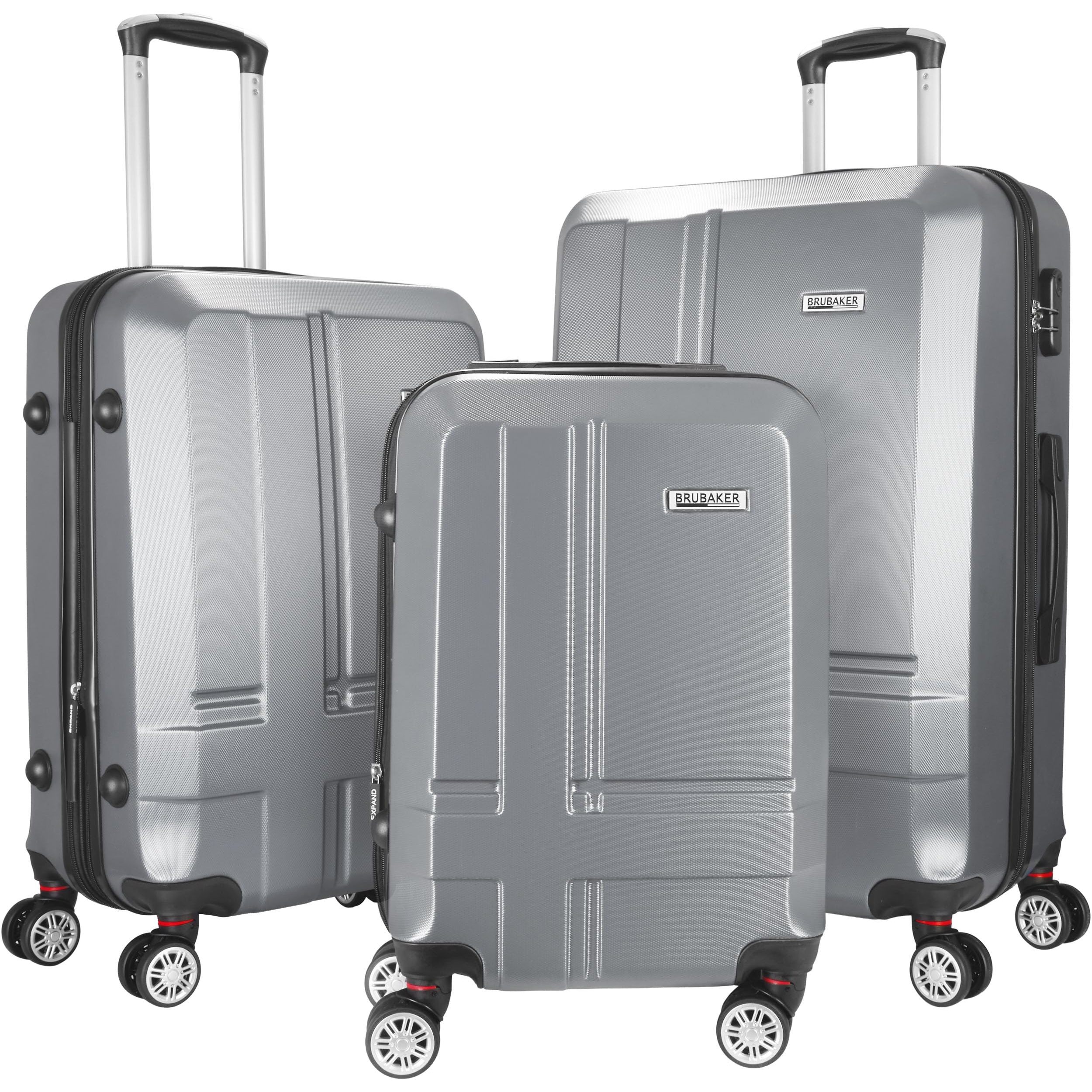 Image of Brubaker 3pcs Hard Shell Luggage Set - Expandable Hard Shell Suitcase With Number Lock, 4 Wheels And Telescopic Handle - Travel Suitcase Set . Hand Luggage (m, L, Xl)