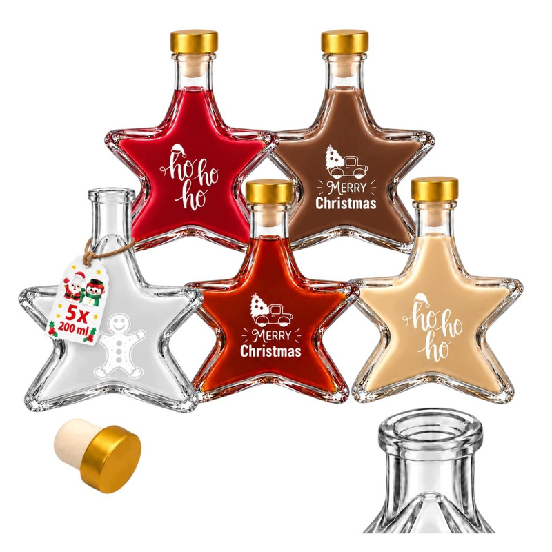 Image of 5- Bottles 200ml With Christmas Print For Liqueur, , Gift
