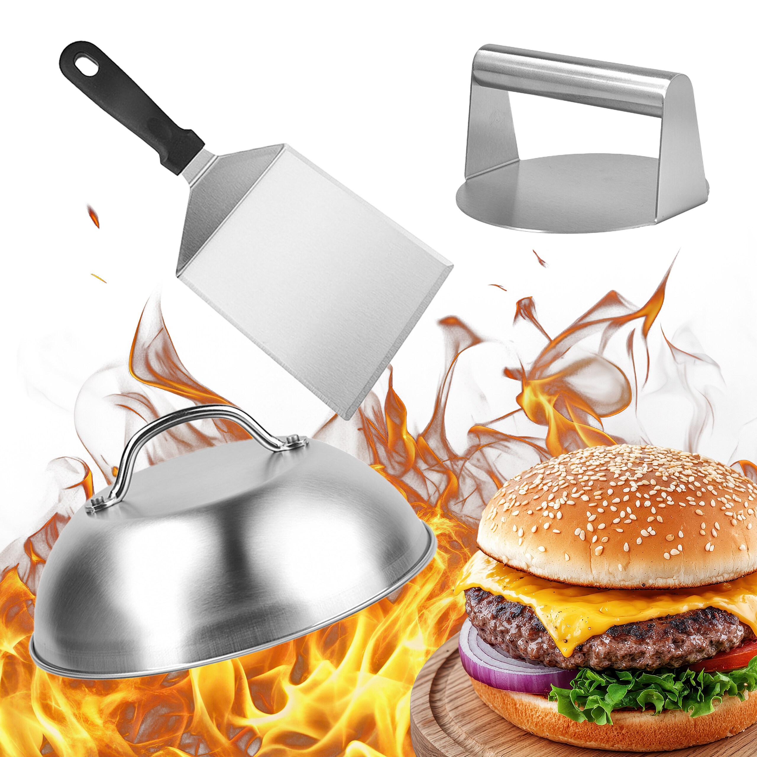 3tlg. Smash Burger Set In Silber