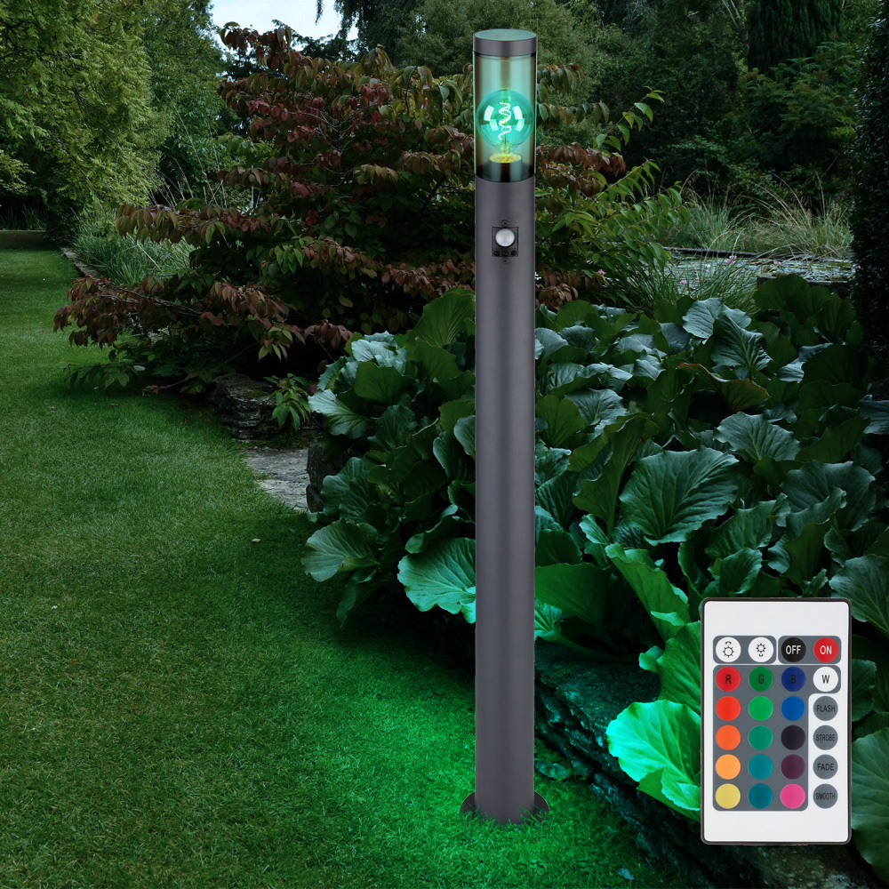 Image of Led With Motion Sensor, Outdoor Standing Lamp, Dimmable With Remote Control, Light For Outdoor Garden, , Rgb Color Changing, Smoke, 8.5w 806lm Warm White, Dxh 12.7x110cm