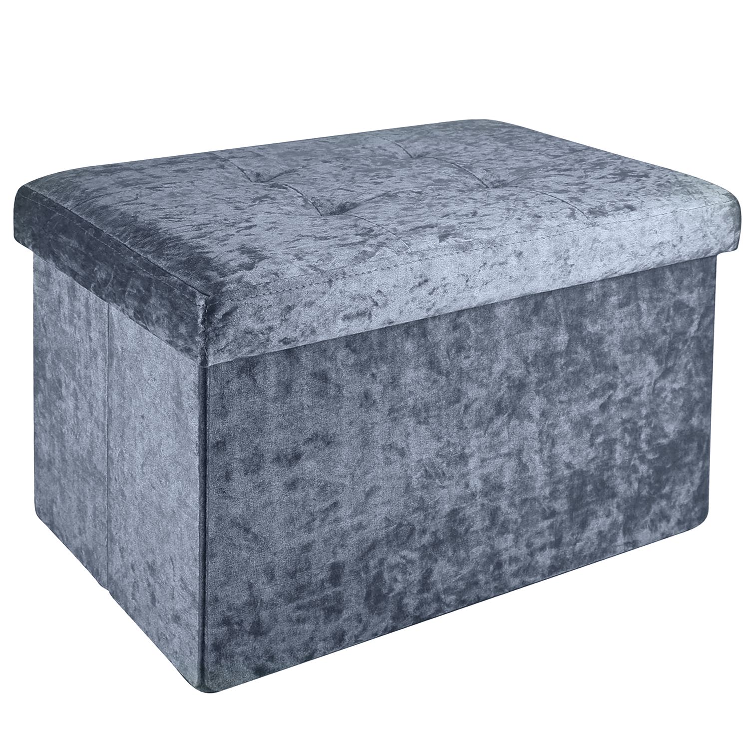 Image of Intirilife Foldable Bench 49x30x30cm Velvet Seat Cube With Storage And Lid With Velvet Cover - Seat Cube Footrest Foldable Storage Box Chest Stool
