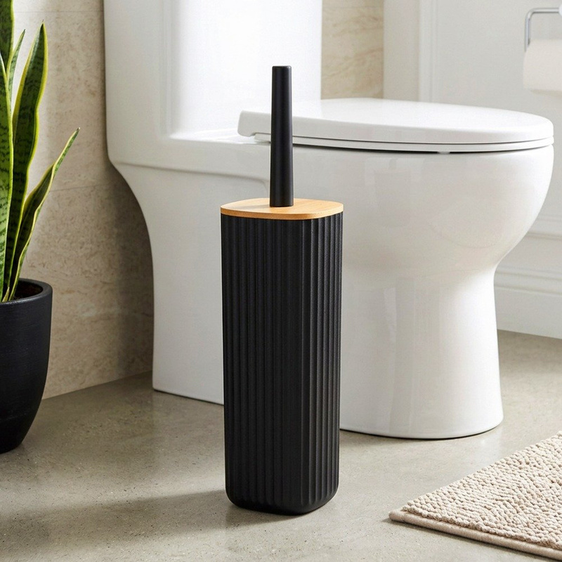 Image of Silicone Toilet Brush With Container And Stand, Black, 36 Cm, Silicone Hair, Dripper 9 X 9 X 24.5 Cm, Handle, Wc Cleaning Set