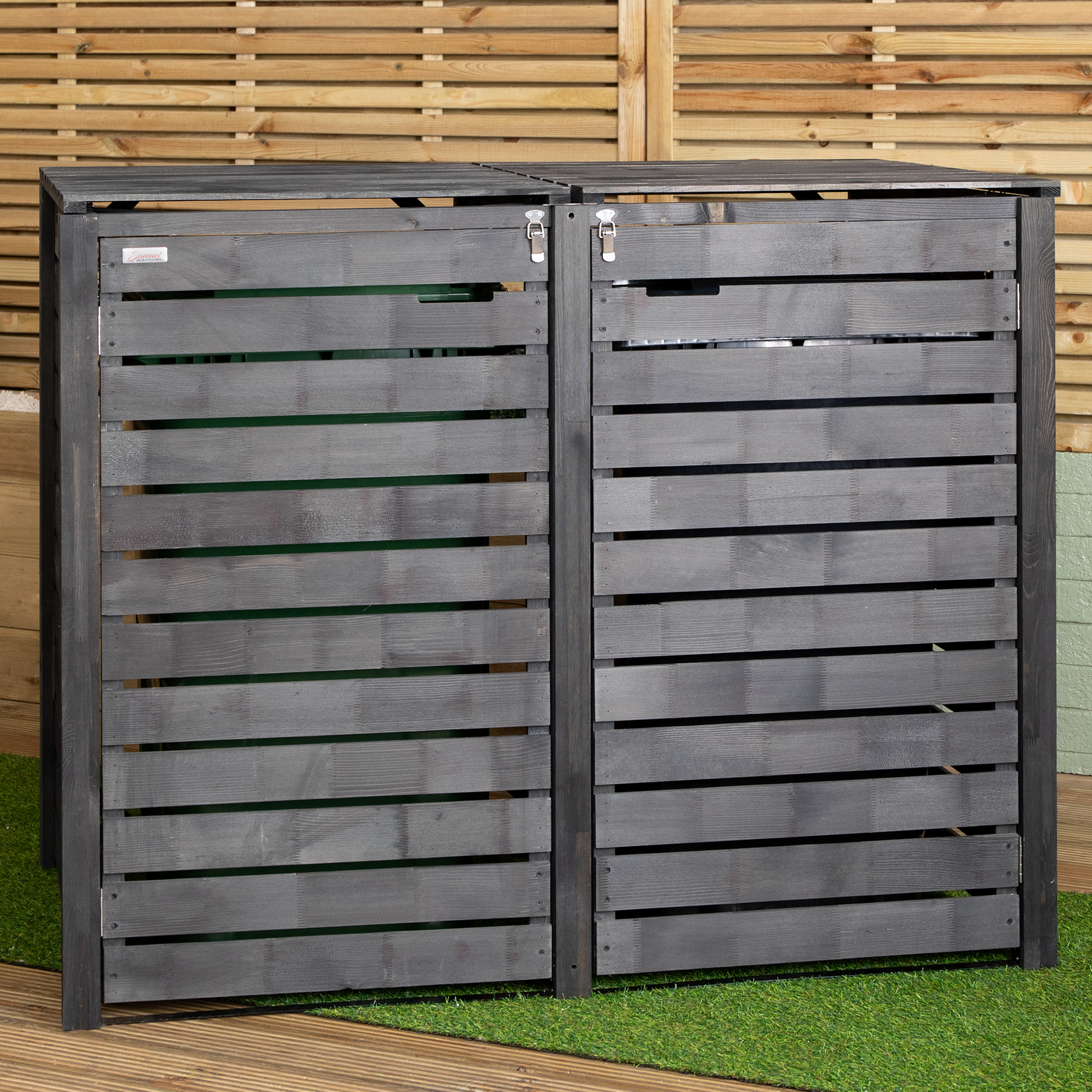 TEMU 1.43m X 1.16m Outdoor Wooden Garden Double Wheelie Bin Store Storage For 2 Bins In