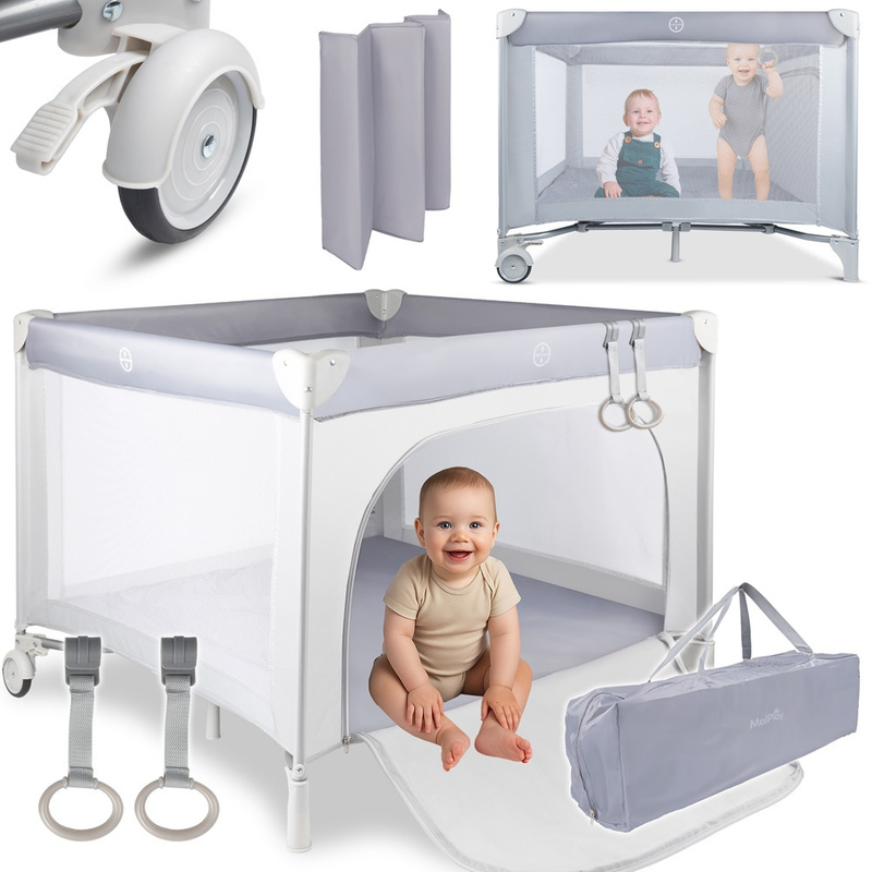 Image of Folding Travel Cot Bed For Children Mattress Bag Zoni