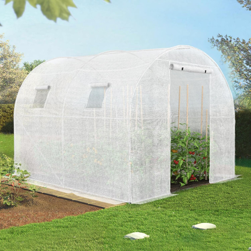 TEMU Serre de jardin tunnel 6m² 3 x 2 x 2 m acier galvanisé + bâche anti-UV avec porte et fenêtres ROMA blanche
