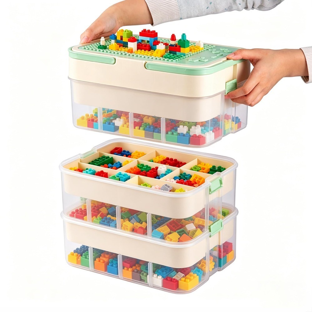 TEMU 3-tier Stackable Building Bricks Storage Box With Lids, Adjustable Compartments Organiser