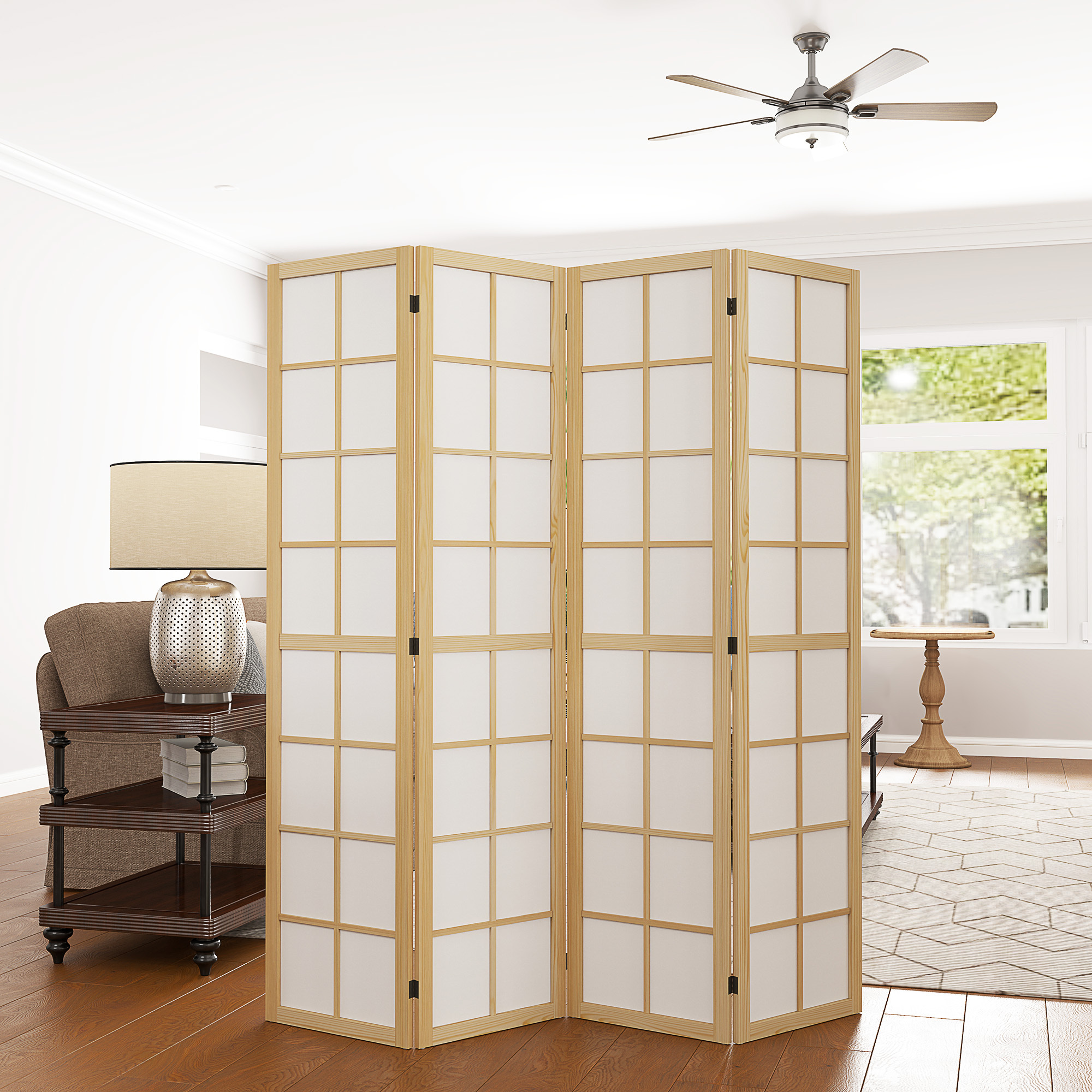 4-panel Room Divider 160 X 170 Cm Partition Screen, Foldable Room Separator Privacy Screen For Living Room Natural