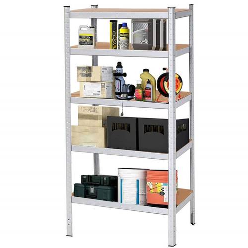 zdjęcie przedmiotu regał metalowy 180x90x30 cm, magazynowy regał 5 półek mdf do 875 kg, solidny stojak do garażu, piwnicy, warsztatu, spiżarni, biura i magazynu, ocynkowane profile z zaokrąglonymi krawędziami, regulowana wysokość półek, wsporniki pod każdą półką, montaż na zaczepy bez śrub, możliwość złożenia 2 mniejsze regały, praktyczny regał na narzędzia, dokumenty, sprzęt ogrodowy i cięższe przedmioty