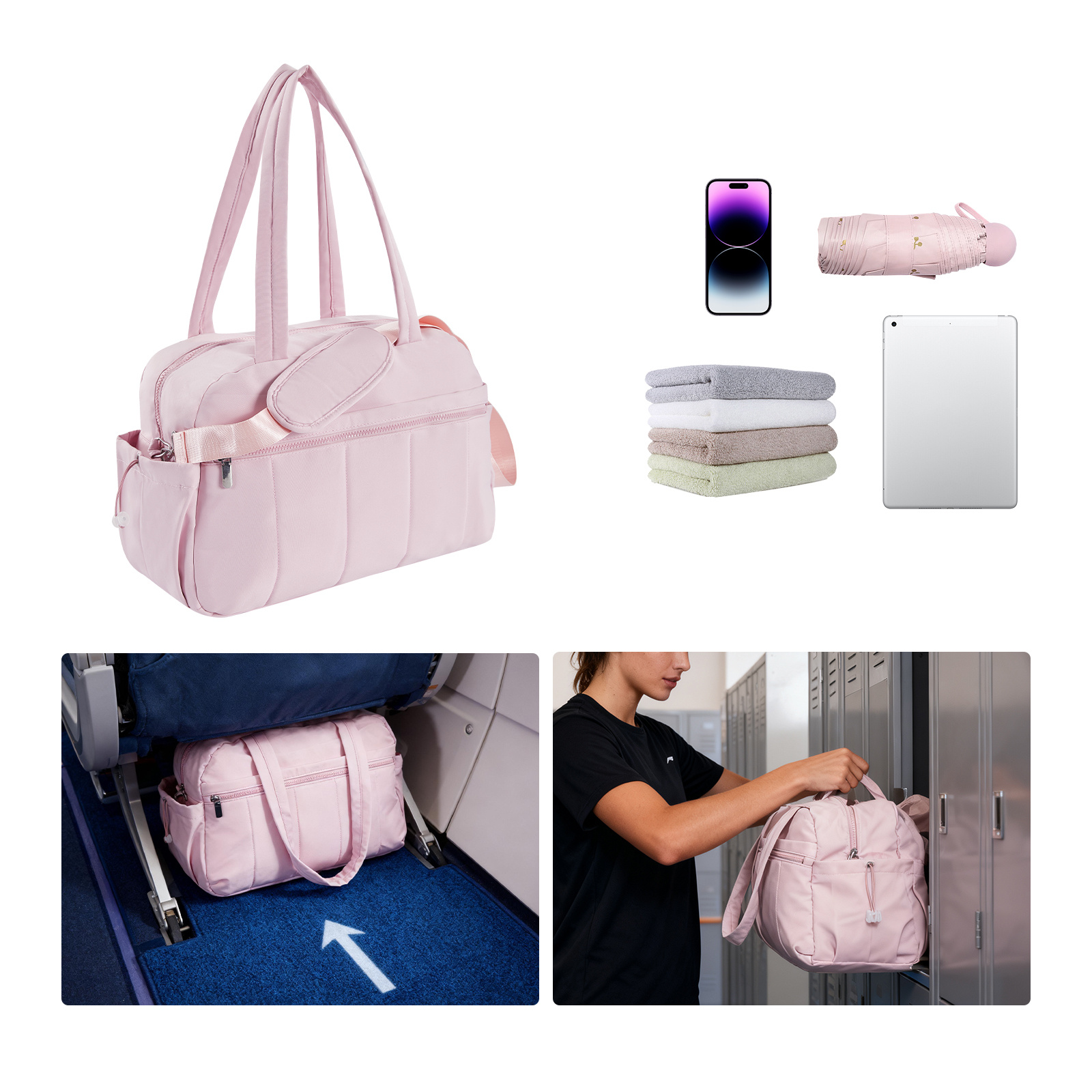 Image of Puffer Travel Bag, 24l Women's Sports Bag Weekender Duffel Bag Travel Hand Luggage Gym Bag Clinic Bag Maternity Hospital Bag With Pvc Bag For Fitness