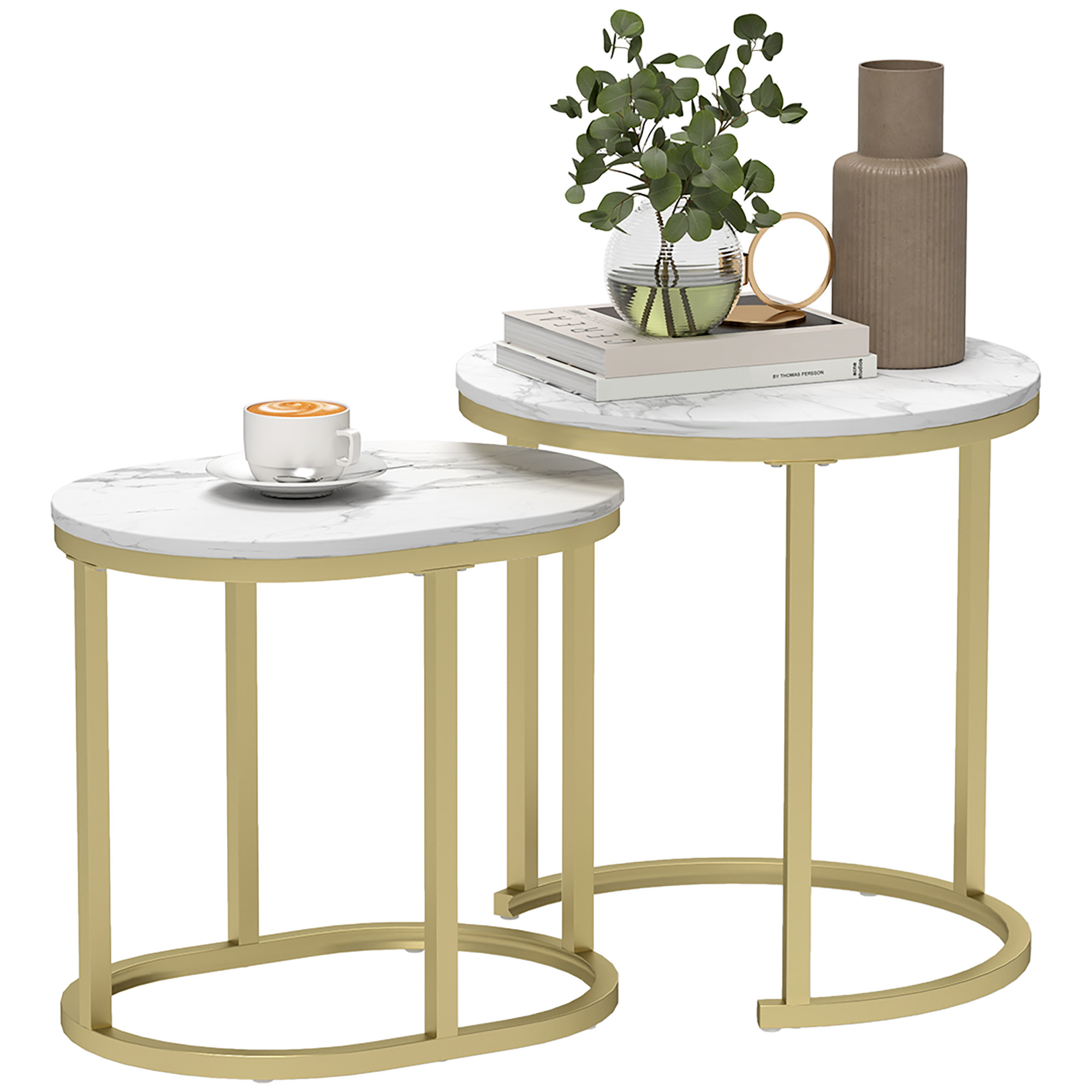 TEMU Modern Coffee Table Set Of 2, Nest Of Tables With And Marble Tabletop, Side Tables For Living Room Bedroom, And White