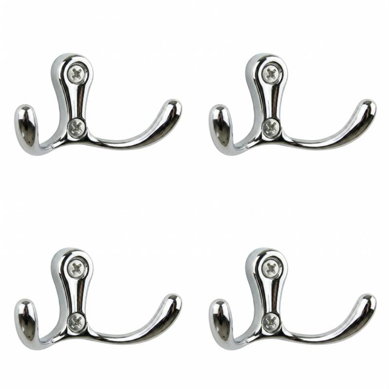 Image of 4x Wall-mounted Bathroom Clothes Hanger, Screw-on, Metal, Silver Chrome