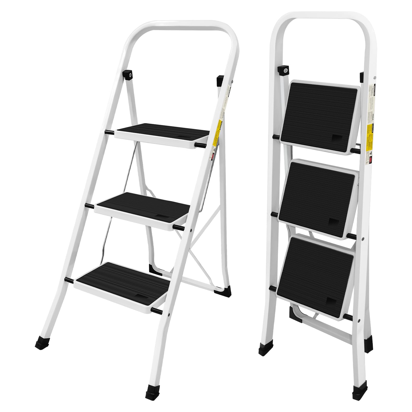 E-shop Trittleiter, Leiter mit 3 Stufen, Klapptritt, rutschfeste Pedale, einfach zu verstauen, bis 150 kg belastbar, für Küche, Garage & Büro