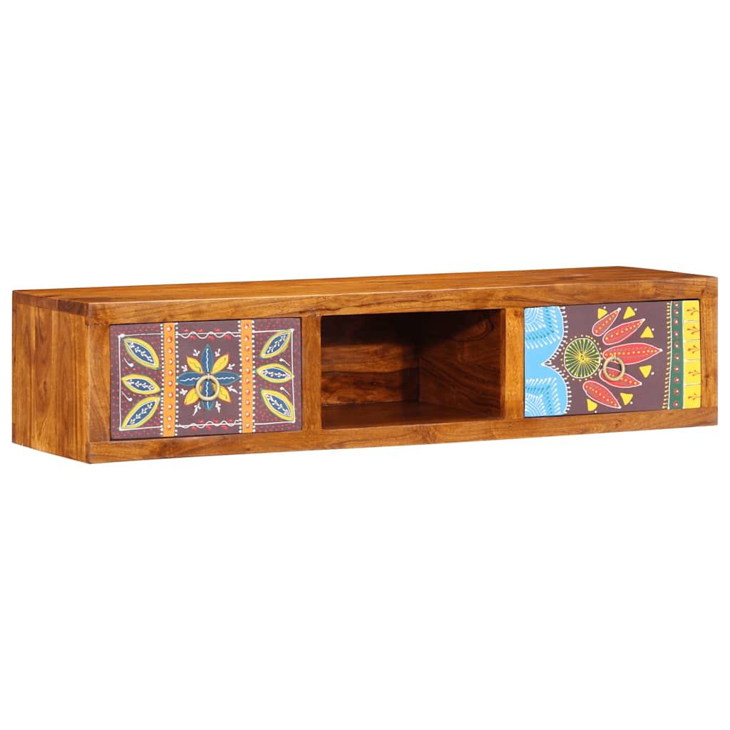 Image of Vidaxl Tv Wall Cabinet Multicolored 100x30x22 Cm Solid Wood Acacia, Tv Stand, Tv Sideboard, Cabinet, , Tv Stand Cabinet, Media Cabinet