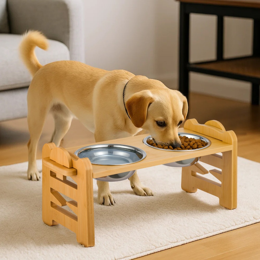 TEMU 6-level Adjustable Bowl Stand With 2 Stainless Steel Bowls, 15° Tilted Elevated Feeding Station For Small Medium Dogs Cats - Foldable Pet Food