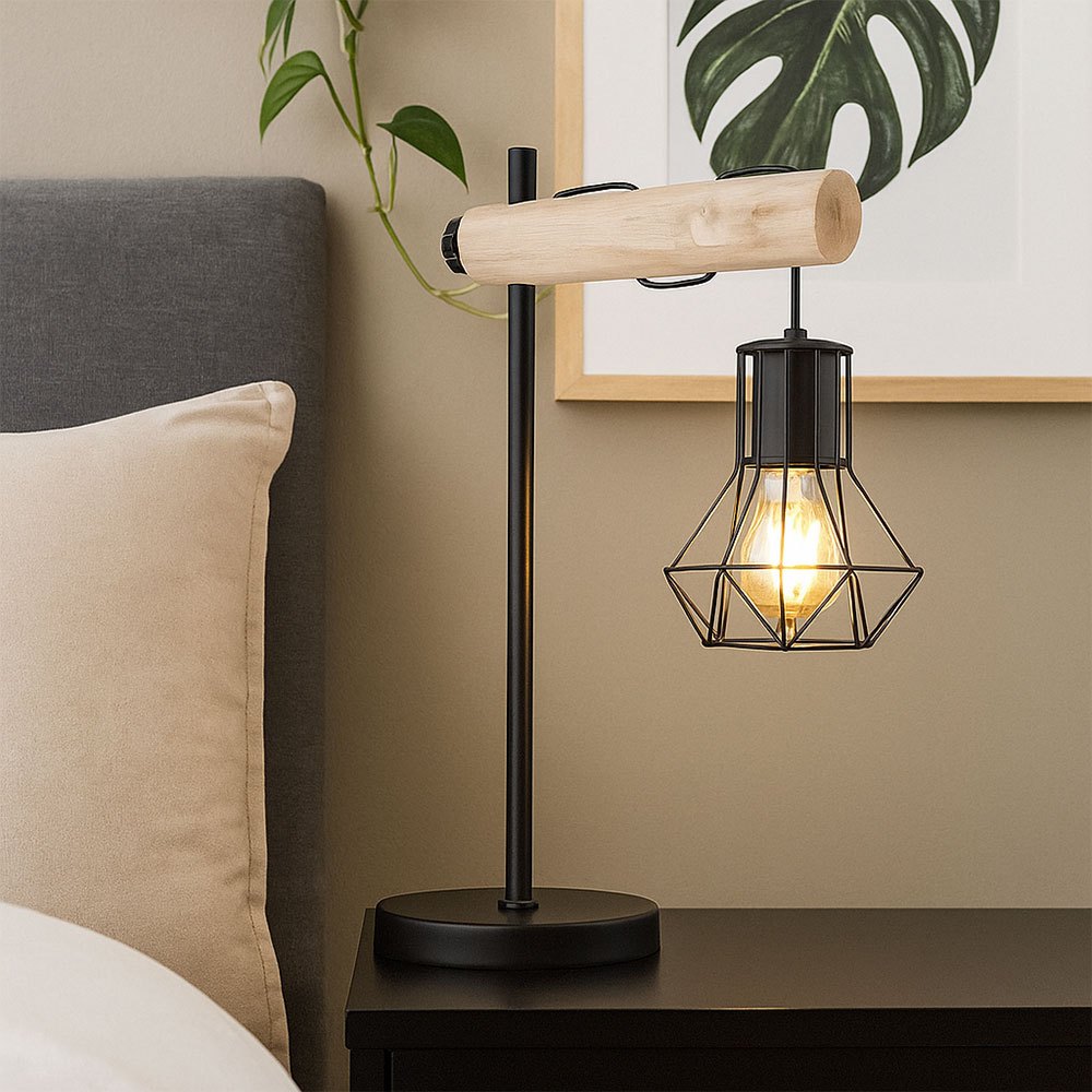 Image of Table Lamp Living Room Lamp Reading Lamp Grid Side Table Lamp Wooden Lamp, Metal, 1x E27 Socket, Lxbxh 33x18x55 Cm Without