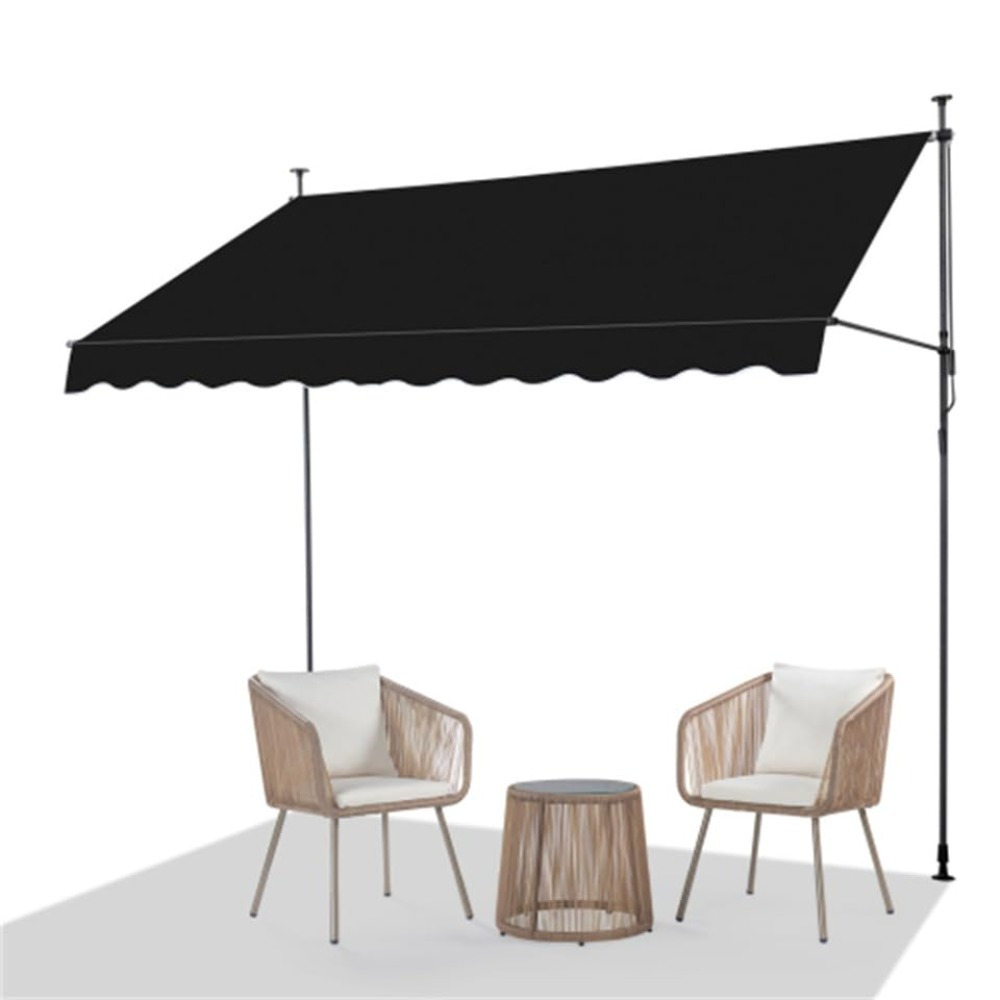 Image of Tensioning Awning Without Drilling, Sun Protection, Height-adjustable Awning With Hand Crank For Terrace, Balcony, Garden (black, 300x120 Cm)