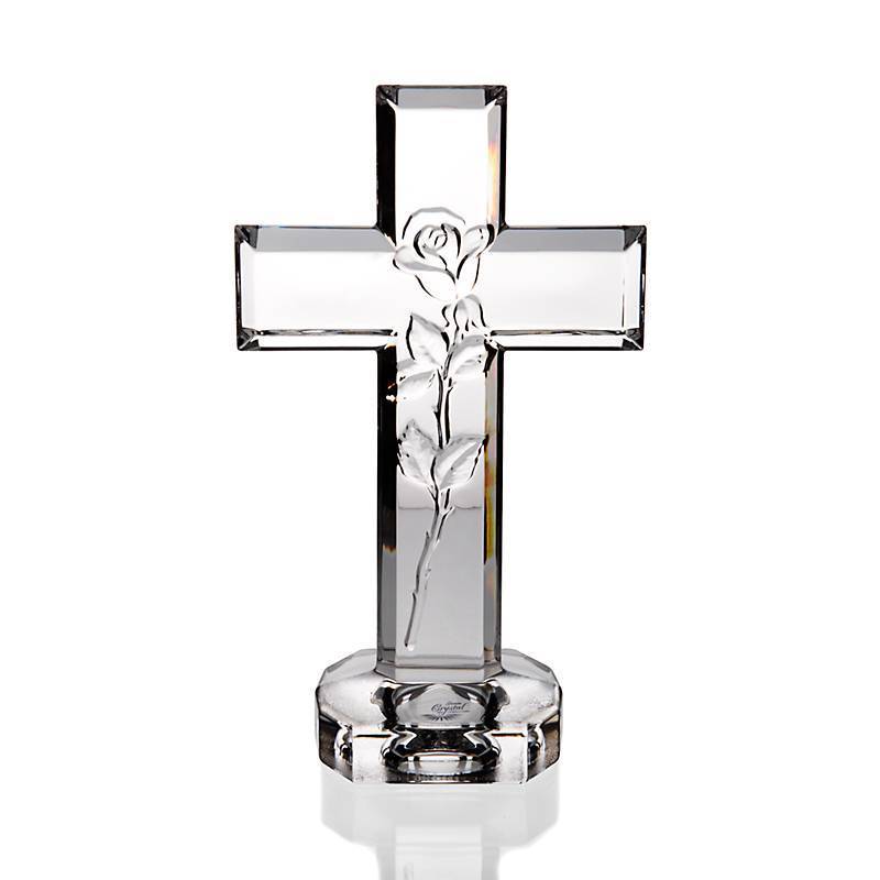 Glass Cross With Rose Religious