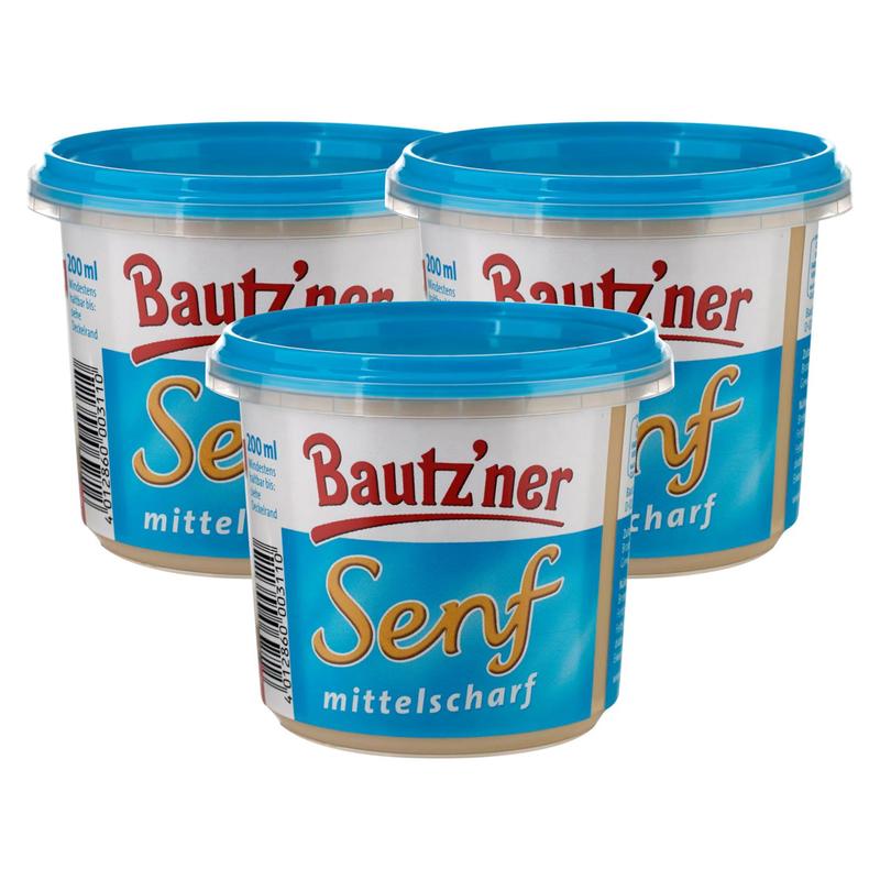 3x Bautzner Medium Hot Mustard Buckets, 200ml