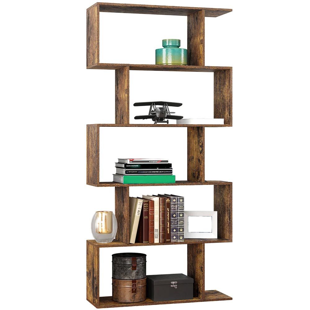 TEMU BAKAJI Scaffale 6 Ripiani in Legno MDF Design Zig Zag Moderno Industriale per Soggiorno Salotto Casa o Ufficio Dimensioni: 159 x 70 x 24 cm,