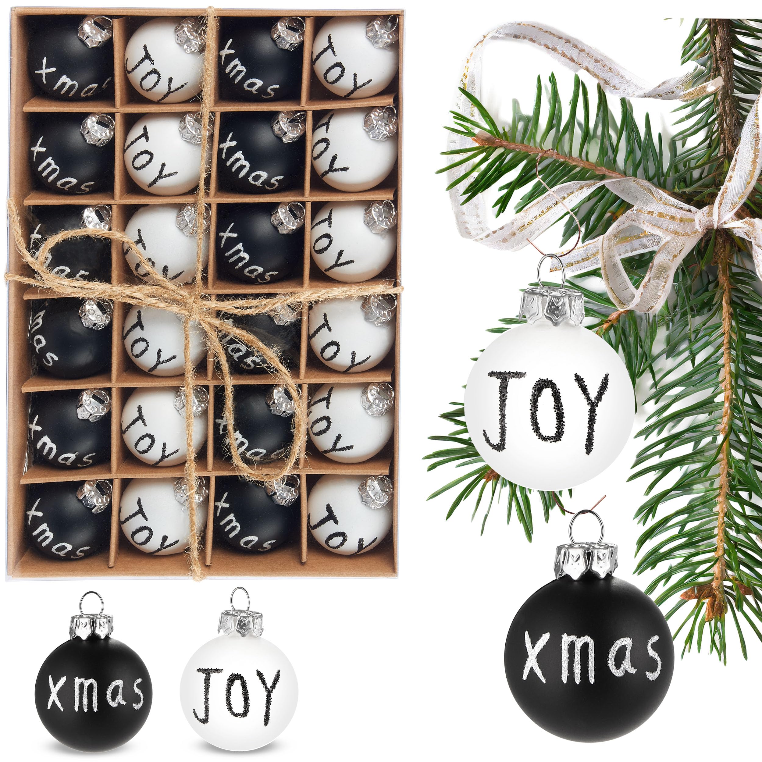 Image of Brubaker 24pcs Set Christmas Balls Joy & Xmas - 3 Cm Mini Christmas Tree Balls For Christmas Tree - Hand-painted Christmas Tree Ornament Balls - Shatterproof Christmas Tree Balls