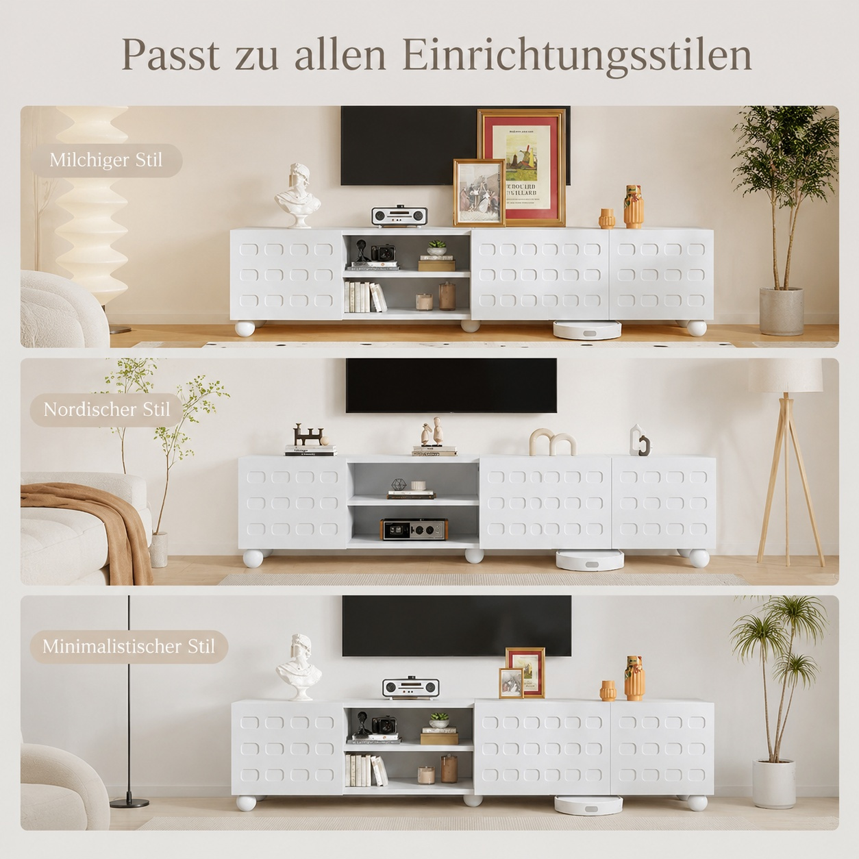 Image of 200*40*44cm Nordic Cream- Tv Cabinet 200 Cm Semi-open Storage For 80-inch Tv