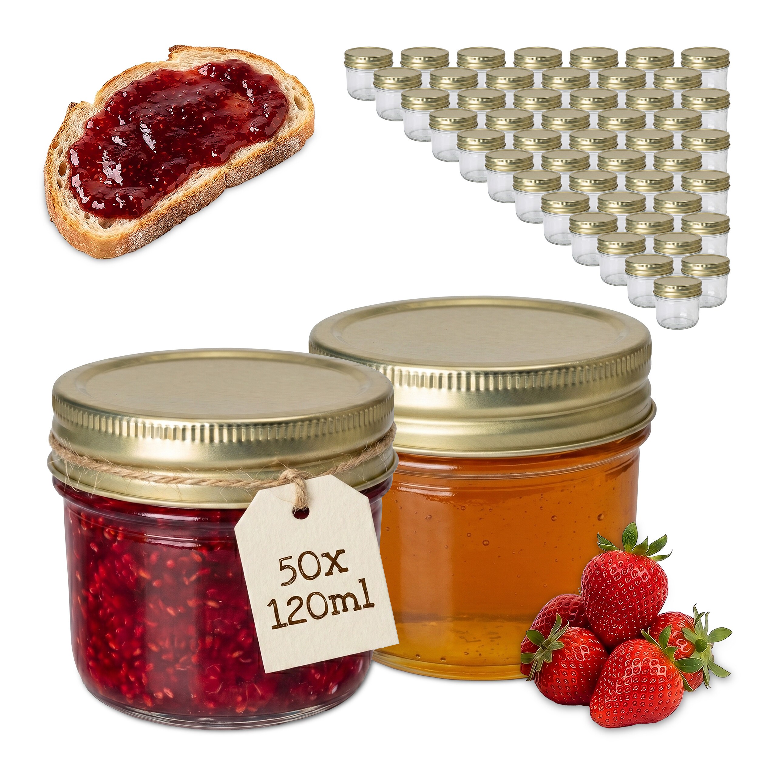 50 Jam Jars In Transparent/gold - 120 Ml