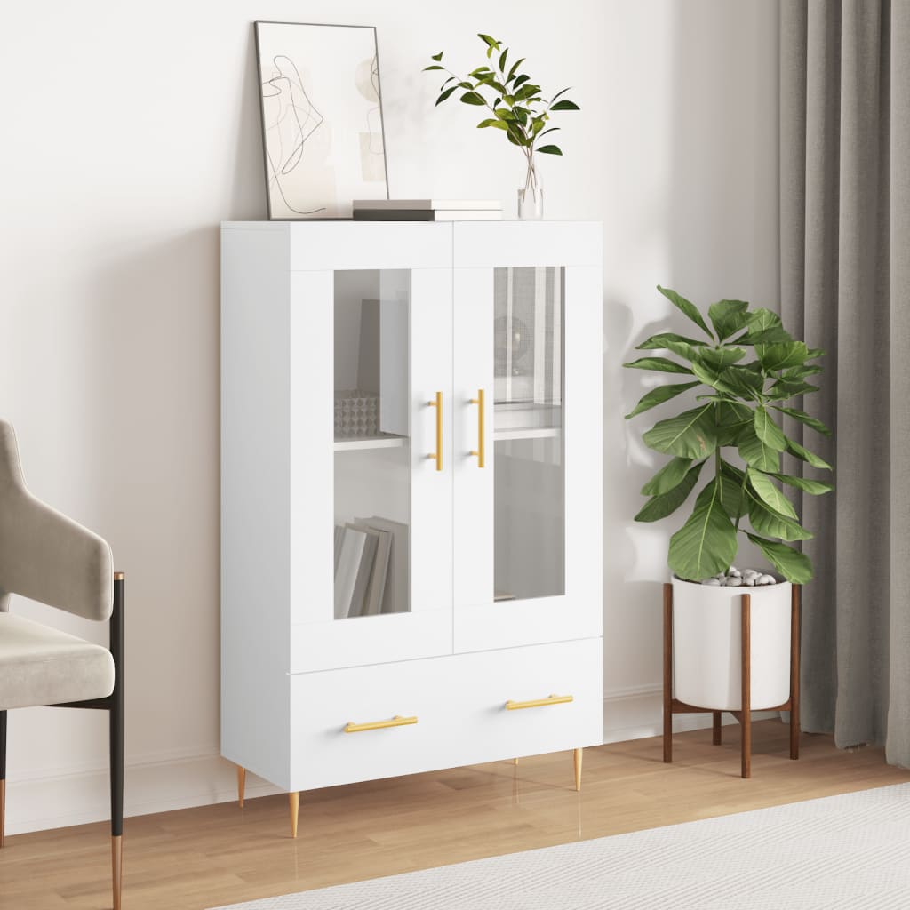 Image of Vidaxl , Sideboard With Of Storage Space, Cabinet With Glass Door Metal Legs, Dresser Cabinet For Living Room, Modern, White Wood