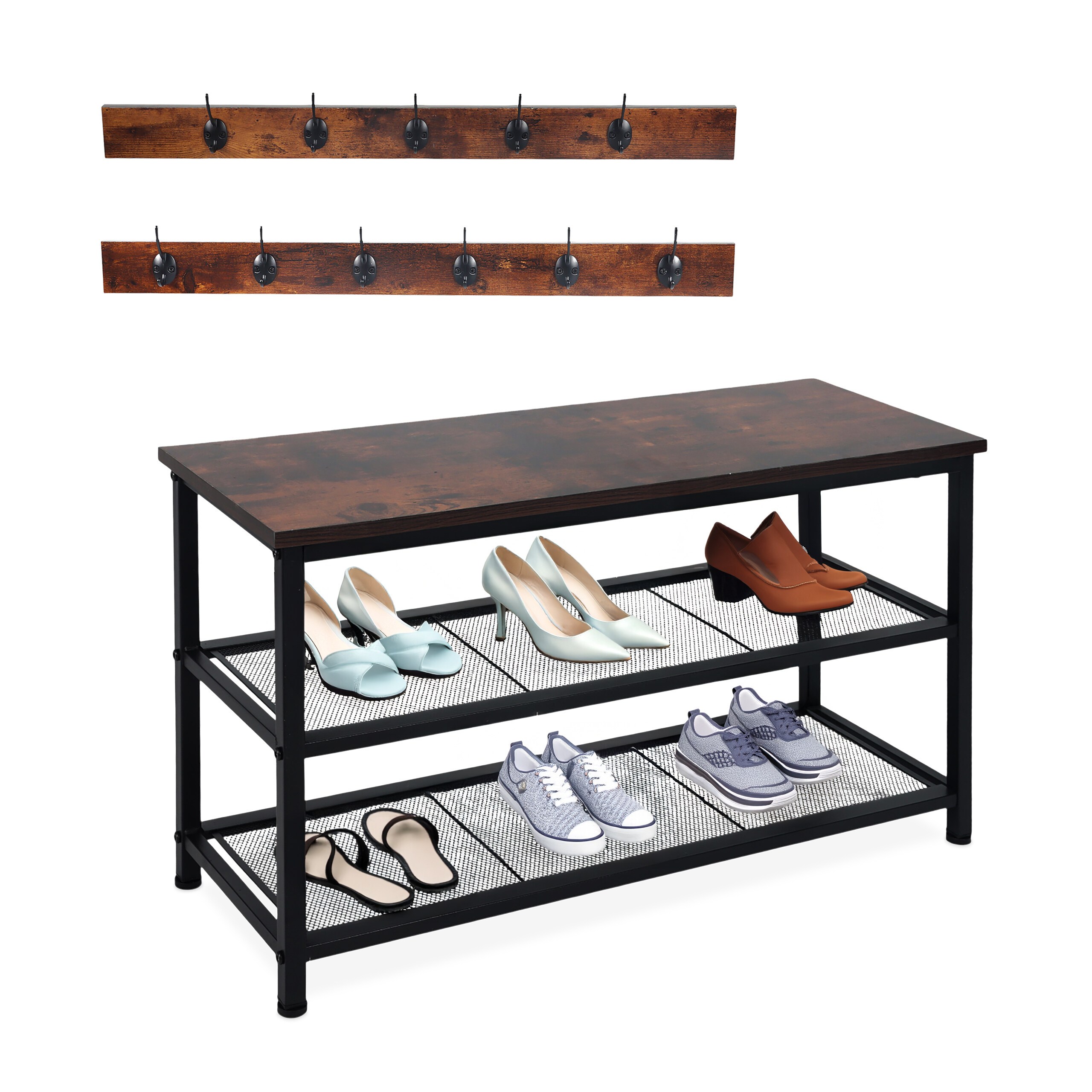 3-tier Shoe Rack Set In Black/dark Brown - (w)80 X (h)45 X (d)30 Cm
