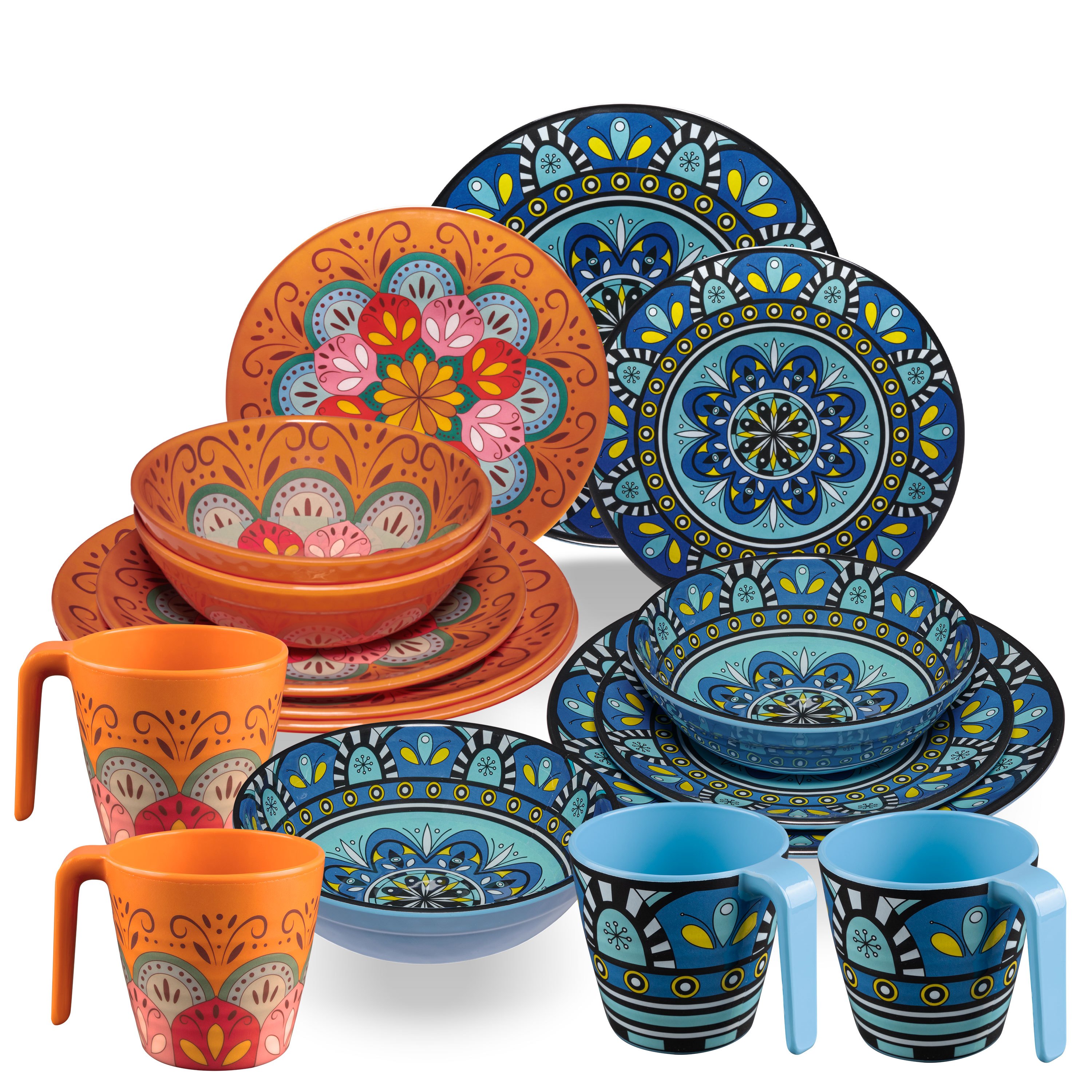 Image of Pastel Camping Tableware For - 16 Pieces - - Mandala Design Dishwasher Safe Dinnerware Camping Accessories Camping Tableware For , Camping, Festival, Picnic, Garden Party