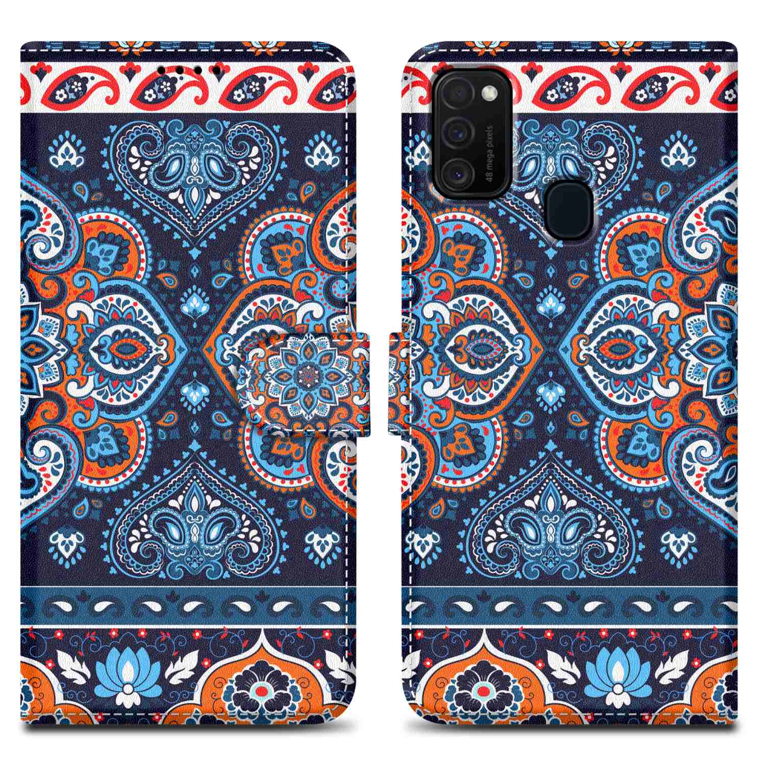 Image of Case Compatible For Galaxy M21 / M30s Design Crane & Flowers No. 9 Protective Cover With Magnetic Closure, Stand Function And Card Slot Flip Case Cover Phone Case Foldable Book Bag