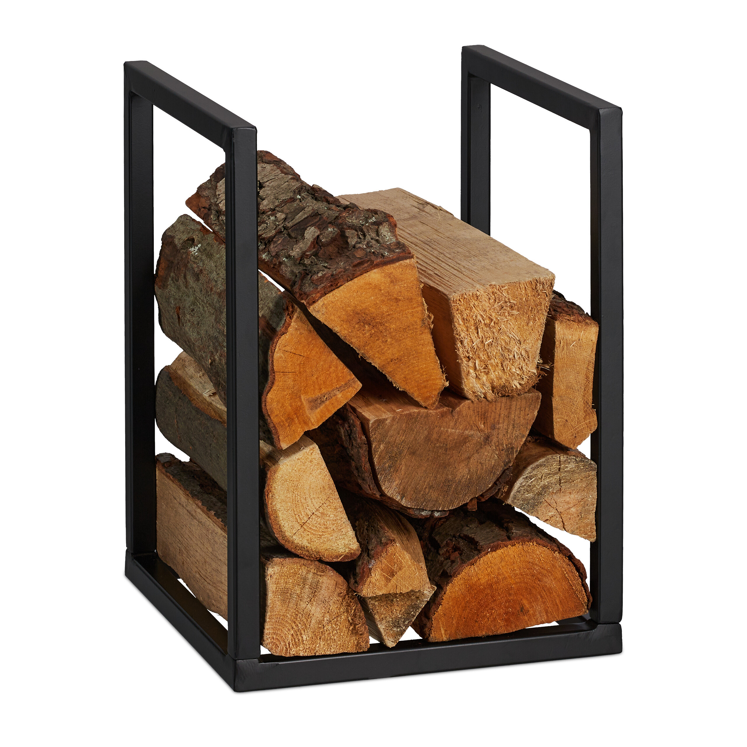 Image of Indoor Firewood Rack, 40 X 30 X 30 Cm, Iron, Black, Supports Up To 12 Kg, , For Living Room, Basement, And Protected Outdoor Areas, Firewood Stand, Log Holder, Wood Storage, Relaxdays