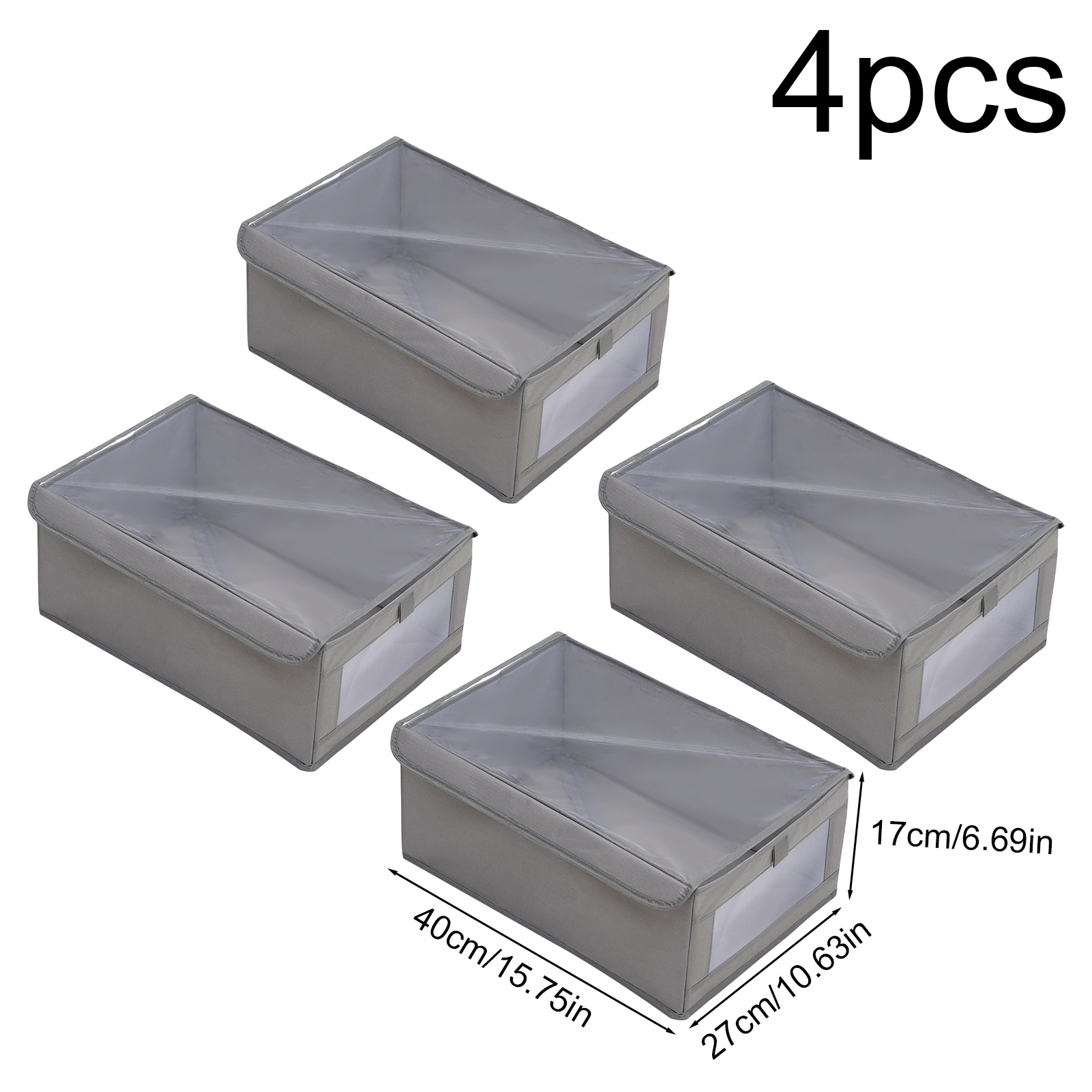 Set of 4 Large Foldable Stackable Grey Garment Storage Boxes