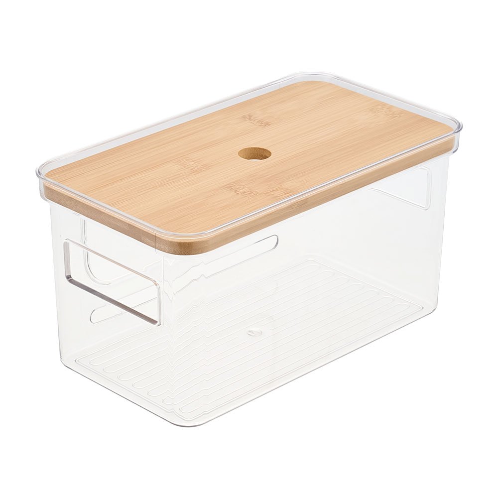 Clear Rectangular Storage Box with Bamboo Lid, 1/3pcs