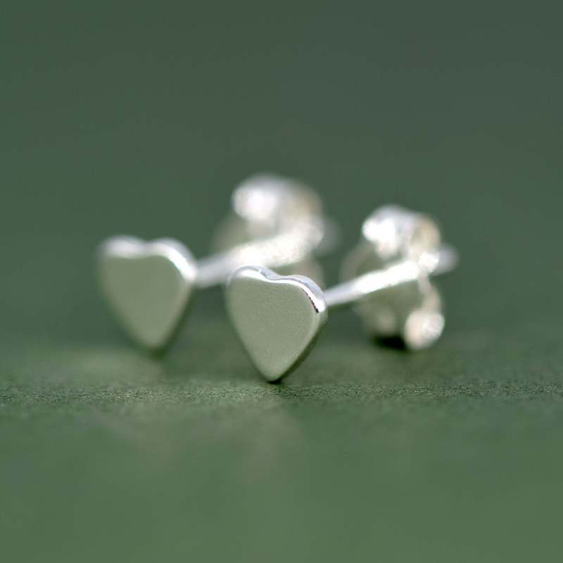 Women's Sterling Silver Flat Heart Stud Earrings